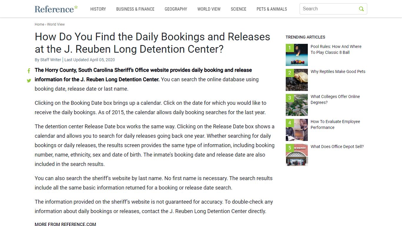 How Do You Find the Daily Bookings and Releases at the J. Reuben Long ...